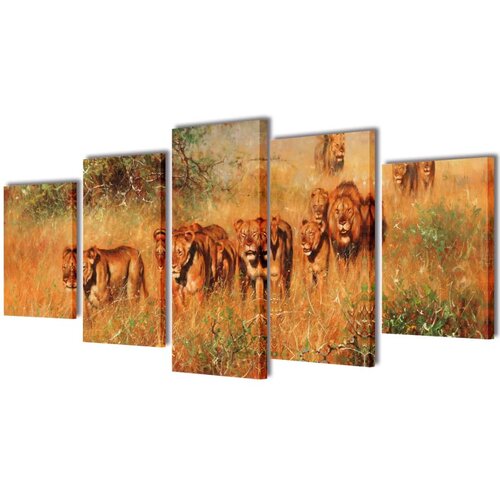  Zidne Slike na Platnu Set s Printom Lavovi 100 x 50 cm Slike