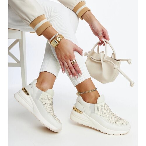 Gemre Beige wedge sneakers with rhinestones Ashleey Slike