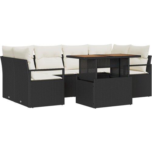 VidaXL 7-delni vrtnarski set sofa z blazinami črni poly ratan akacija, 2-sedežni vrtnarski set sofa z blazinami črni poly ratan Slike