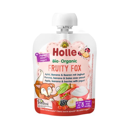 Holle Bio Joghurt-Pouches &amp;quot;Fruity Fox - Jabolko, banana, jagodičje&amp;quot; Slike