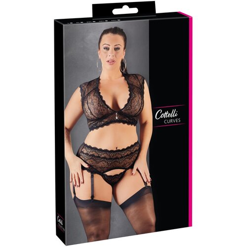 Cottelli Plus Size - Komplet čipkastega spodnjega perila s kristali (črna) - 2XL Cene
