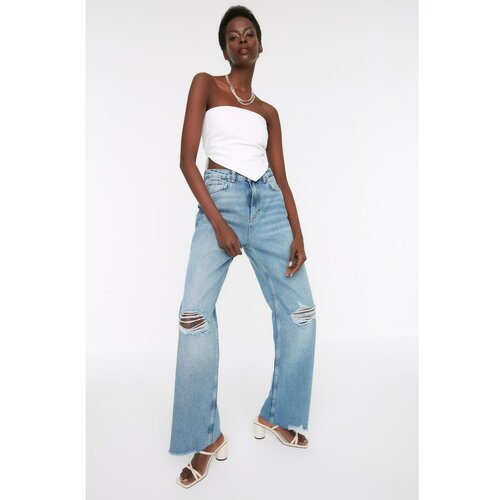 Trendyol Light Blue Ripped High Waist 90's Wide Leg Jeans Slike