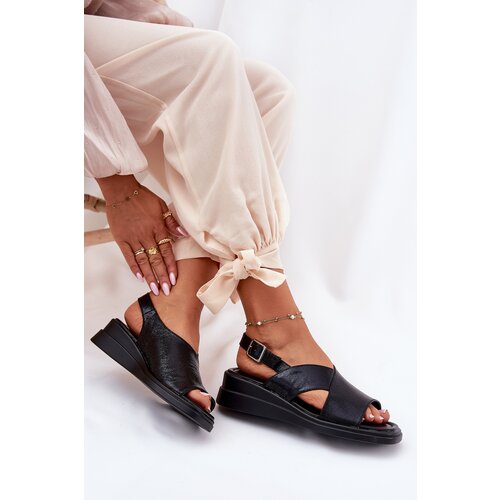 Boto Lacquered Women's Wedge Sandals Made Of Eco Leather Black Quilara Cene