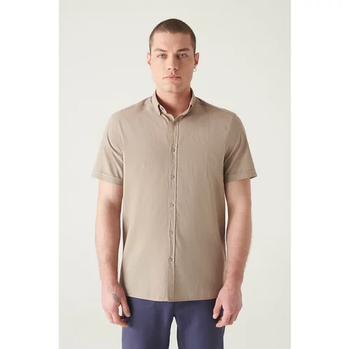 Avva Men's Mink Button Collar 100% Cotton Slim Short Sleeve Standard Fit Regular Cut Shirt