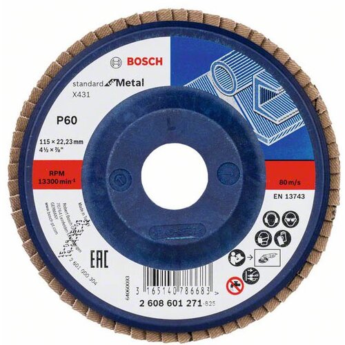 Bosch lamelni brusni disk X431, 115 mm, 22,23 mm, 60 Standard for Metal 2608601271 Slike