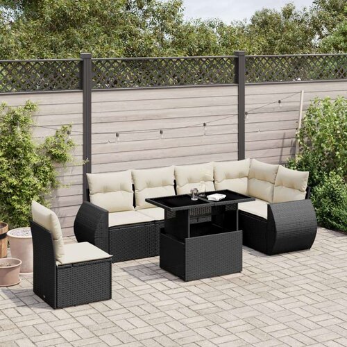 VidaXL 7-dijelni set vrtnih sofa od poliratana s jastucima crni Slike