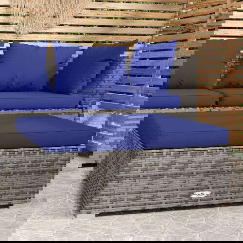  Vrtni stolček za noge z blazino siv 70x70x30 cm poli ratan, (20658223) Slike