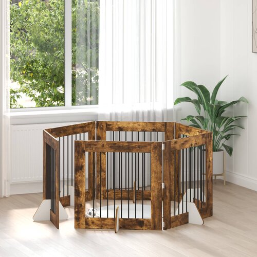  Vrata za pse s postoljem 6 pcs Dimljeni hrast 80 x 80 cm Cene