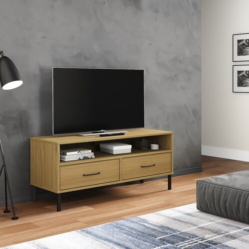 vidaXL TV omarica s kovinskimi nogami rjava trdna borovina OSLO Cene