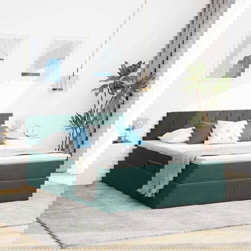 vidaXL Postelja z LED lučmi Temno zelena 140 x 200 cm Žamet Cene