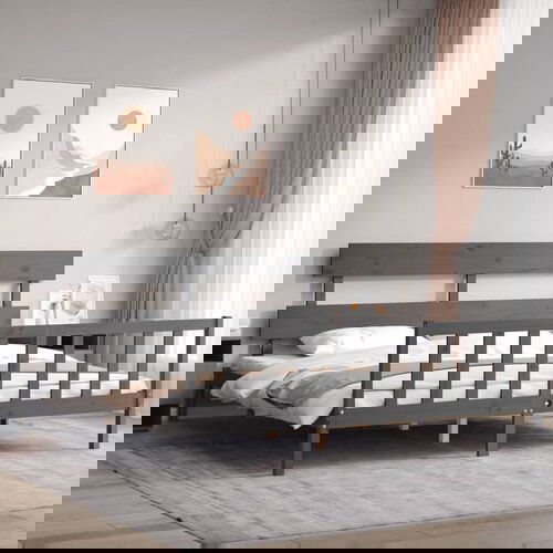 vidaXL Okvir za krevet s uzglavljem sivi 200 x 200 cm od masivnog drva Cene