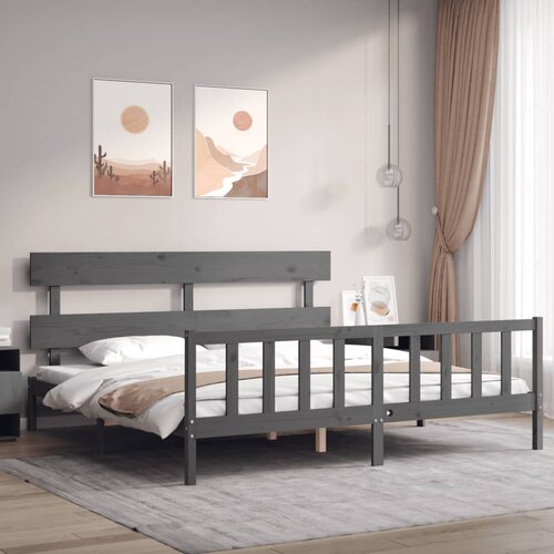 vidaXL Posteljni okvir z vzglavjem siv 200x200 cm trden les Cene
