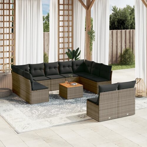 vidaXL 12-dijelni set vrtnih sofa od poliratana s jastucima sivi Cijene