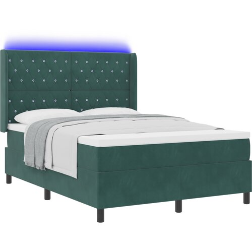 vidaXL Box spring krevet s LED trakama Zelena 140 x 190 cm Baršun - Tamnozelena 140 x 190 cm Kristal s dugmadima Cene