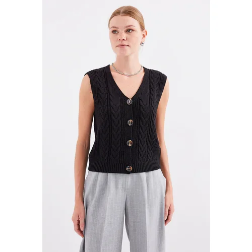 Bigdart 15882 Buttoned Short Knitwear Vest - Black