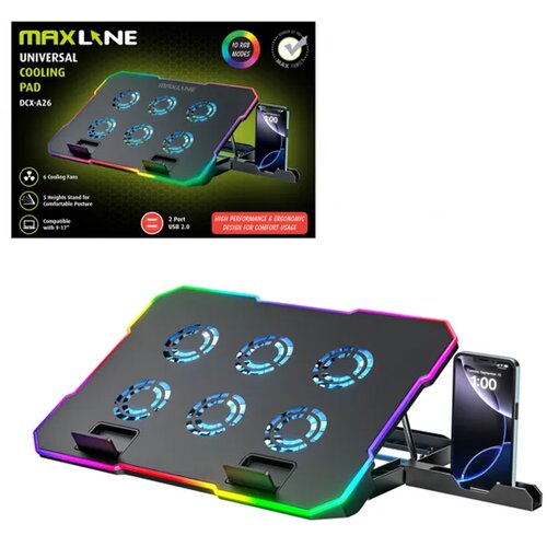 Maxline Hladnjak za laptop DCX-A26, do 17&amp;quot;, 6 ventilatora, RGB Slike