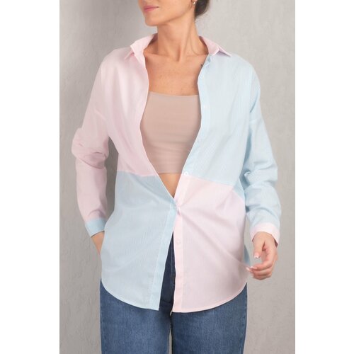 armonika Women's Baby Blue Striped Two Color Long Sleeve Loose Shirt Slike