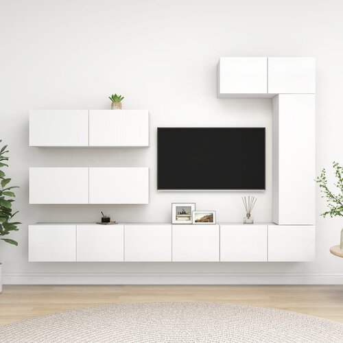 VidaXL Komplet TV omaric 7-delni bela iverna plo&amp;scaron;ča Slike