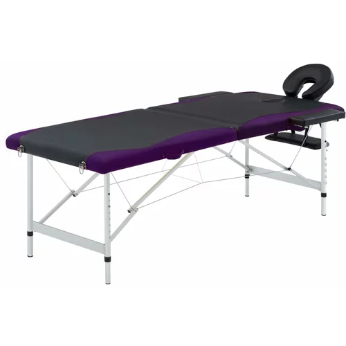 Sklopivi masažni stol s 2 zone aluminijski crno-ljubičasti