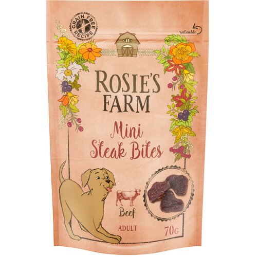 Rosie&amp;#039;s Farm Snacks &amp;quot;Mini Steak Bites&amp;quot; govedina - Varčno pakiranje: 5 x 70 g Slike