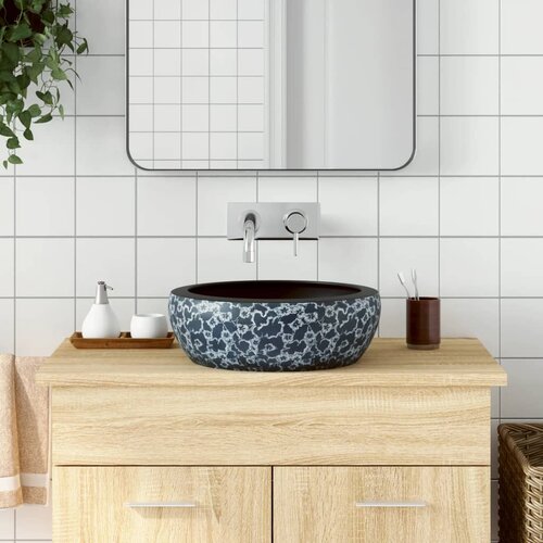 vidaXL Nadpultni umivalnik črn in moder okrogel Φ41x14 cm keramika Cene