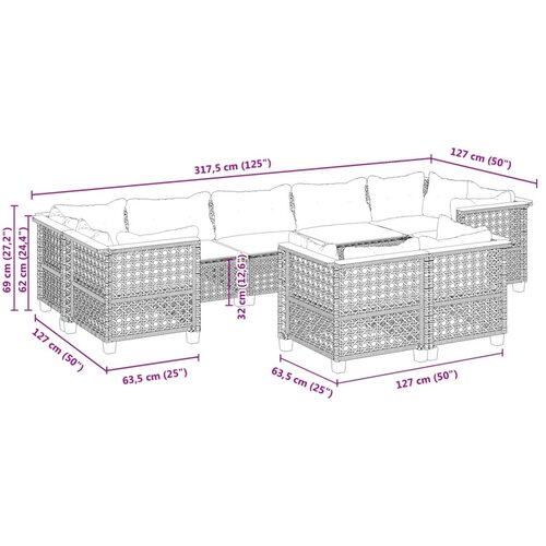  9-dijelni set vrtnih sofa s jastucima crni od poliratana Crna 63.5 x 63.5 x 62 cm Slike