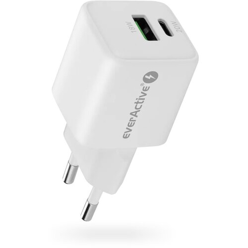 EverActive Charger 1 x USB, 1 x USB-C Quick Charge 3.0 20W white Slike
