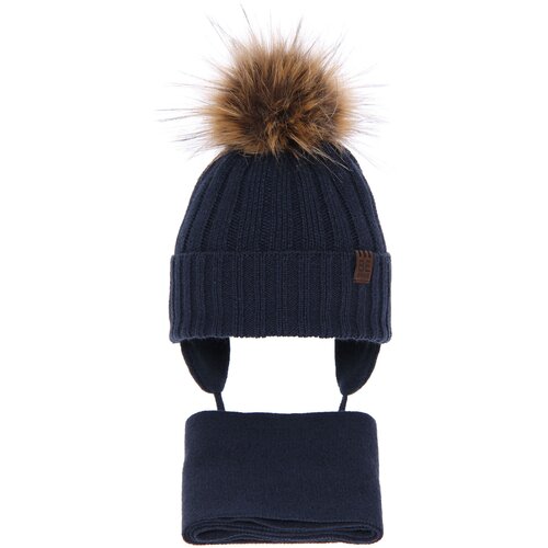 AGBO Boy&amp;#039;s winter set: hat and scarf navy blue Wiko with pompom Slike