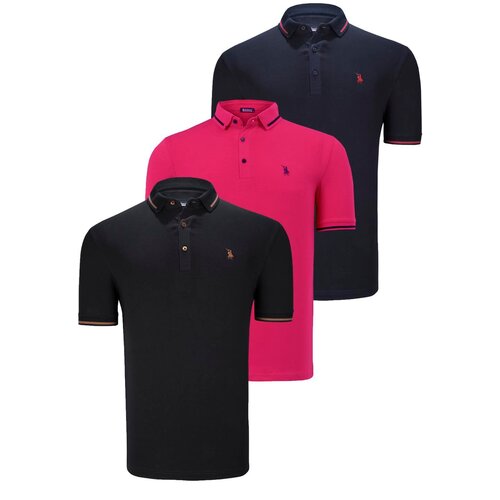 Dewberry TRIPLE SET T8586 MEN'S T-SHIRT-BLACK-NAVY-FUCHSIA Cene