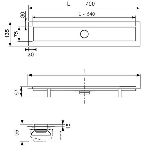 Tece 15.100.070 Linus 70 cm tu&amp;scaron; kanaleta iz nerjavnega jekla Slike