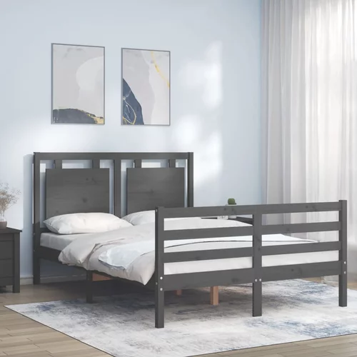 vidaXL Okvir za krevet s uzglavljem sivi 140x200cm od masivnog drva