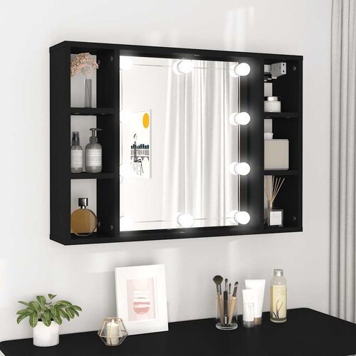Ormarić s ogledalom i LED svjetlima crni 76 x 15 x 55 cm Cene