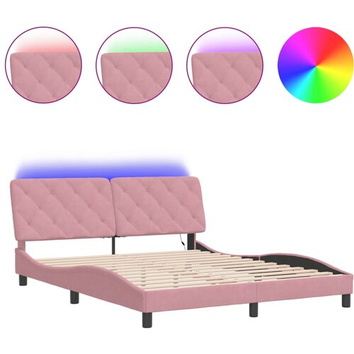 Maison Chic Posteljni okvir - Dvoposteljna postelja - Zakonska postelja z LED lučkami roza 160x200 cm žamet, (21694100) Cene