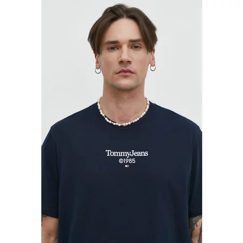Tommy Jeans Pamučna majica za muškarce, boja: tamno plava, s tiskom