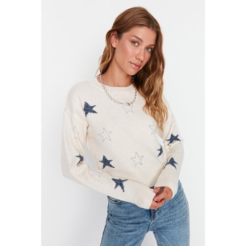 Trendyol Ecru Jacquard Knitwear Sweater Slike