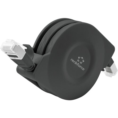 Renkforce RF-4476386 RJ45 omrežni kabel\, Patch kabel CAT 6a U/FTP 1.50 m črna plo&scaron;čata izvedba\, z navijalom 1 kos, (20418592) Cene