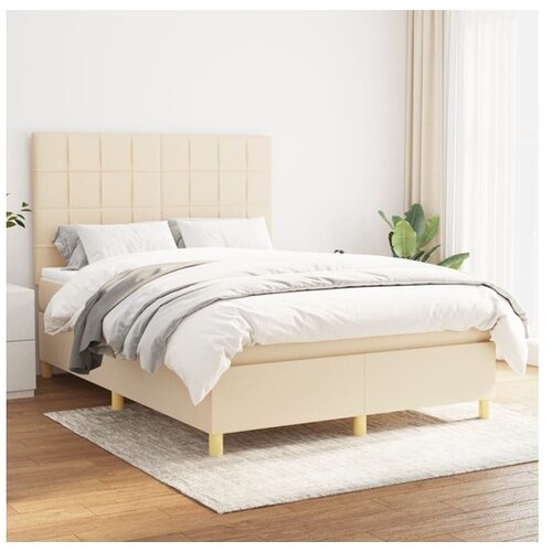 vidaXL Box spring postelja z vzmetnico krem 140x200 cm blago Cene
