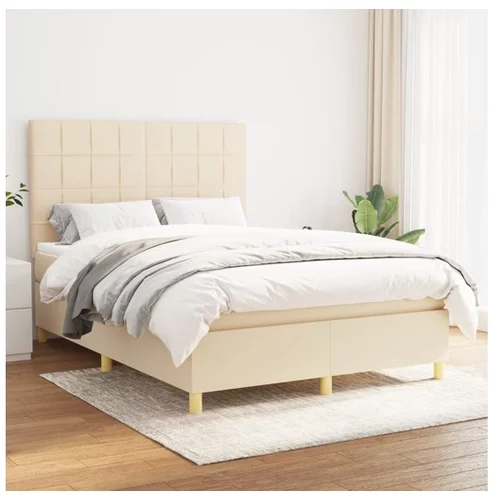 vidaXL Box spring postelja z vzmetnico krem 140x200 cm blago