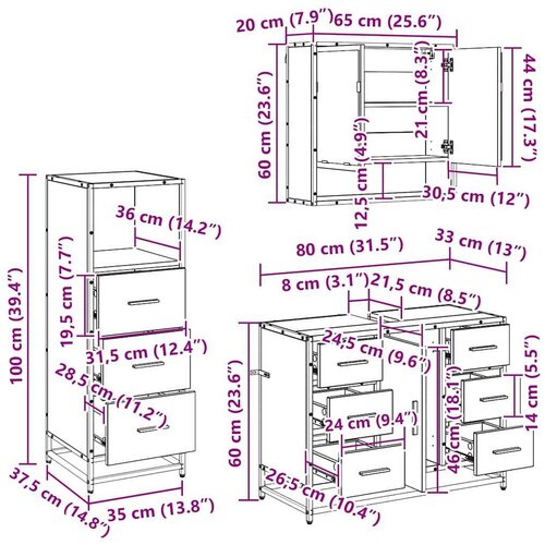 VidaXL set namje&amp;scaron;taja za kupaonicu 3 pcs crni hrast 80 x 33 x 60 cm Slike