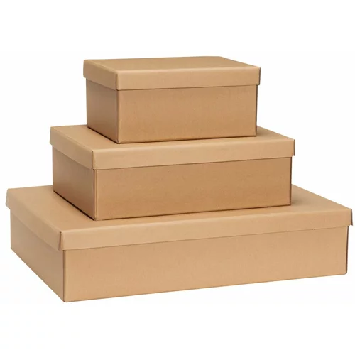 Hübsch Kartonaste škatle za shranjevanje v kompletu 3 ks s pokrovom v naravni barvi 44x31x10 cm Storeit –