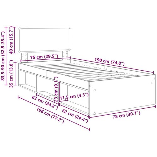  Okvir za krevet Bijelo 75 x 190 cm Čvrsto borovo drvo Slike
