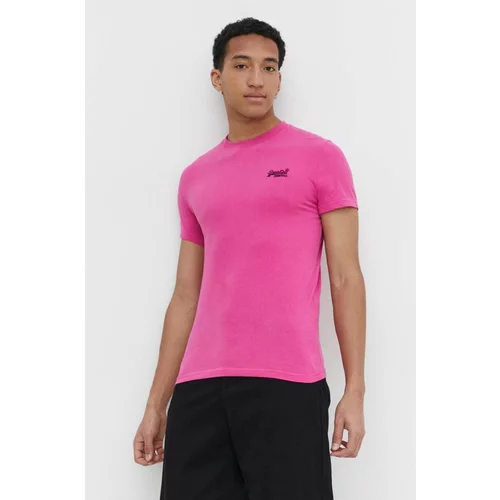 Superdry Pamučna majica za muškarce, boja: ružičasta, s aplikacijom