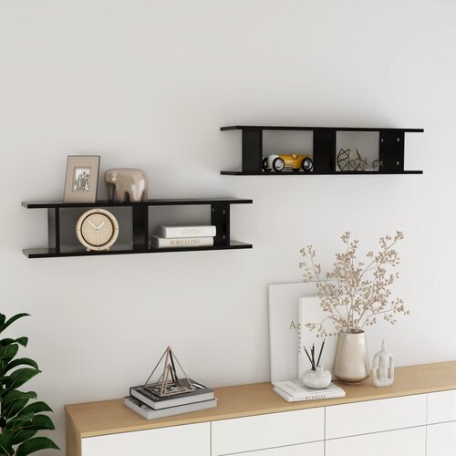 VidaXL zidne police 2 kom crne 90 x 18 x 20 cm od iverice Slike