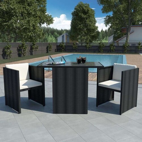Poli 3-dijelni bistro set od poliratana s jastucima crni Cene