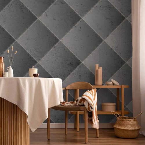  Foto tapeta - Grey symmetry - geometric concrete pattern with white joints 200x140 Vodootporna Cene