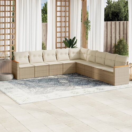 vidaXL 9-dijelni set vrtnih sofa s jastucima bež od poliratana Cijene