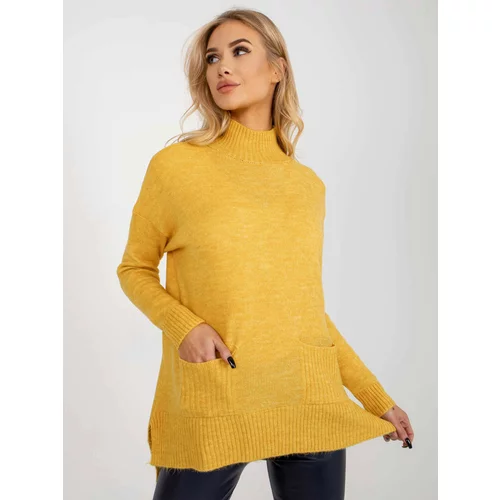 Fashion Hunters Yellow long oversize sweater with pockets