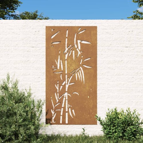vidaXL Vrtna stenska dekoracija 105x55 cm corten jeklo bambus Cene