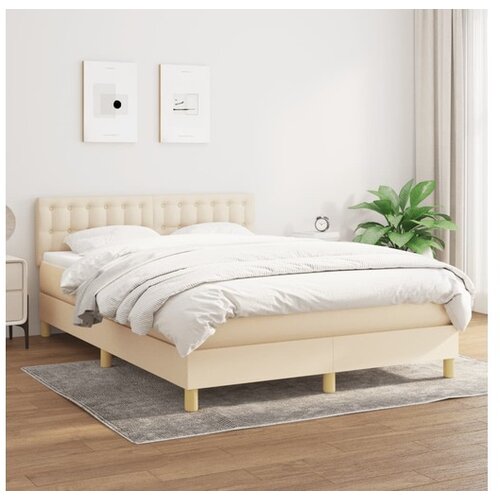 VidaXL Box spring postelja z vzmetnico krem 140x190 cm blago Slike