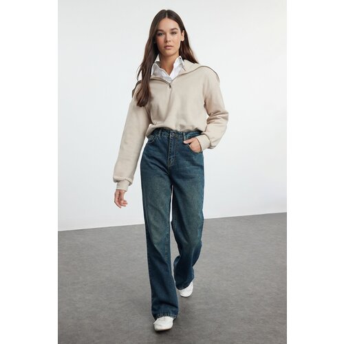 Trendyol Navy Blue High Waist Wide Leg Jeans Cene